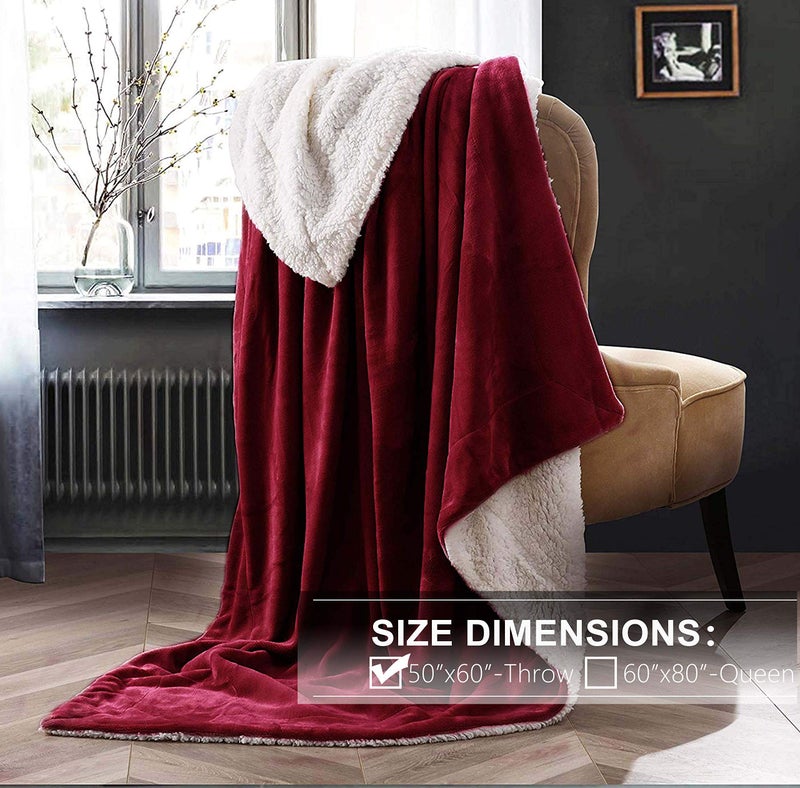 NANPIPER Sherpa Blanket Warm Blankets Super Soft Fuzzy Flannel Fleece/Wool Like Reversible Velvet Plush Couch Blanket Lightweight(Wine Red Throw Size 50"x60") - Image 2